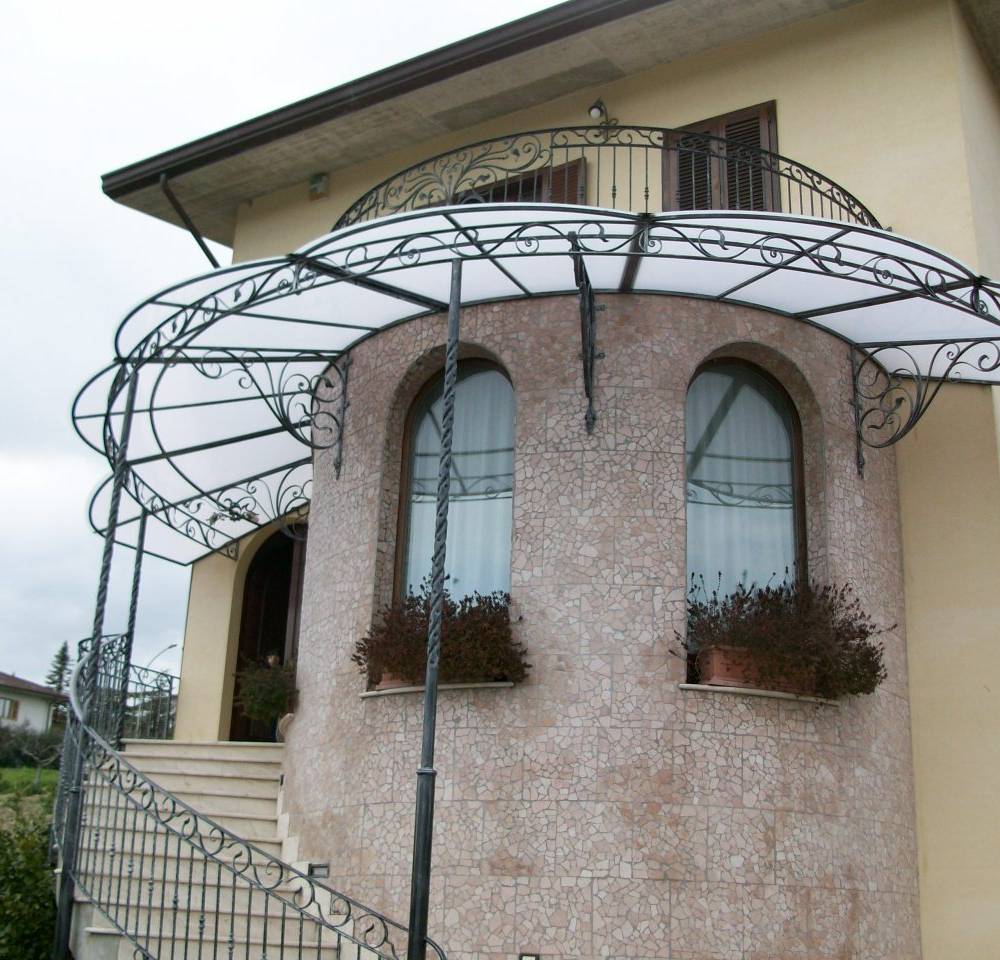 circular and artistic wrought iron canopy