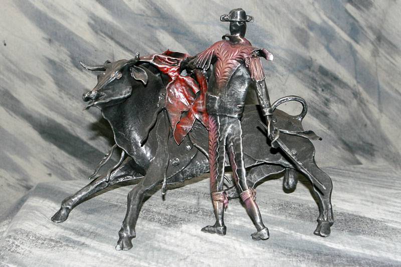 Wrought iron sculpture - The bull and the bullfighter