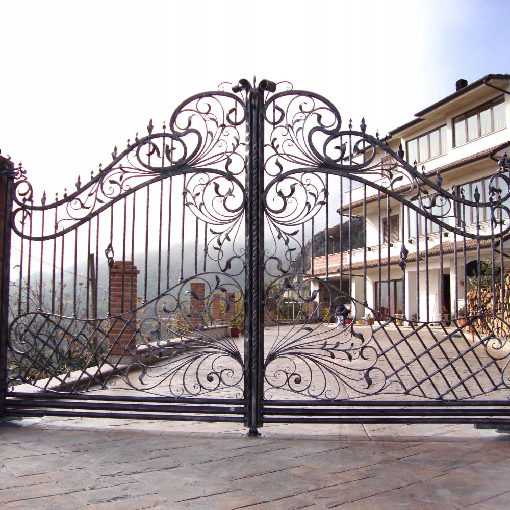 Wrought iron gate for villa handcrafted with floral decoration
