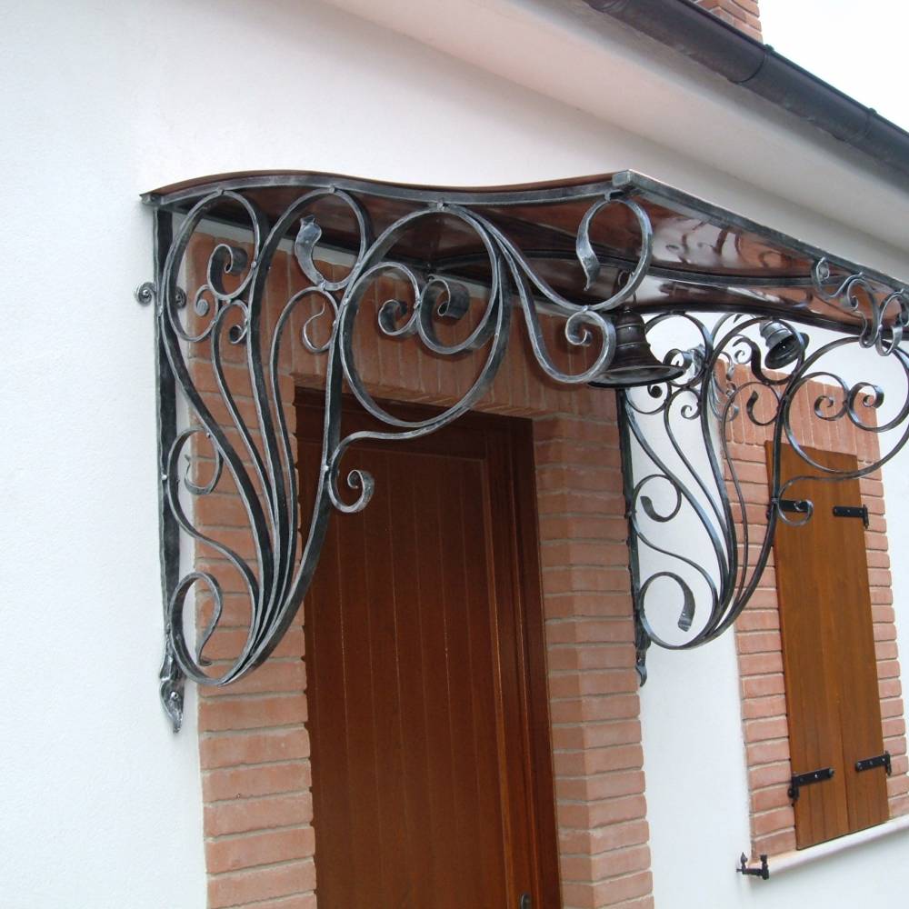 decorated wrought iron and copper canopy