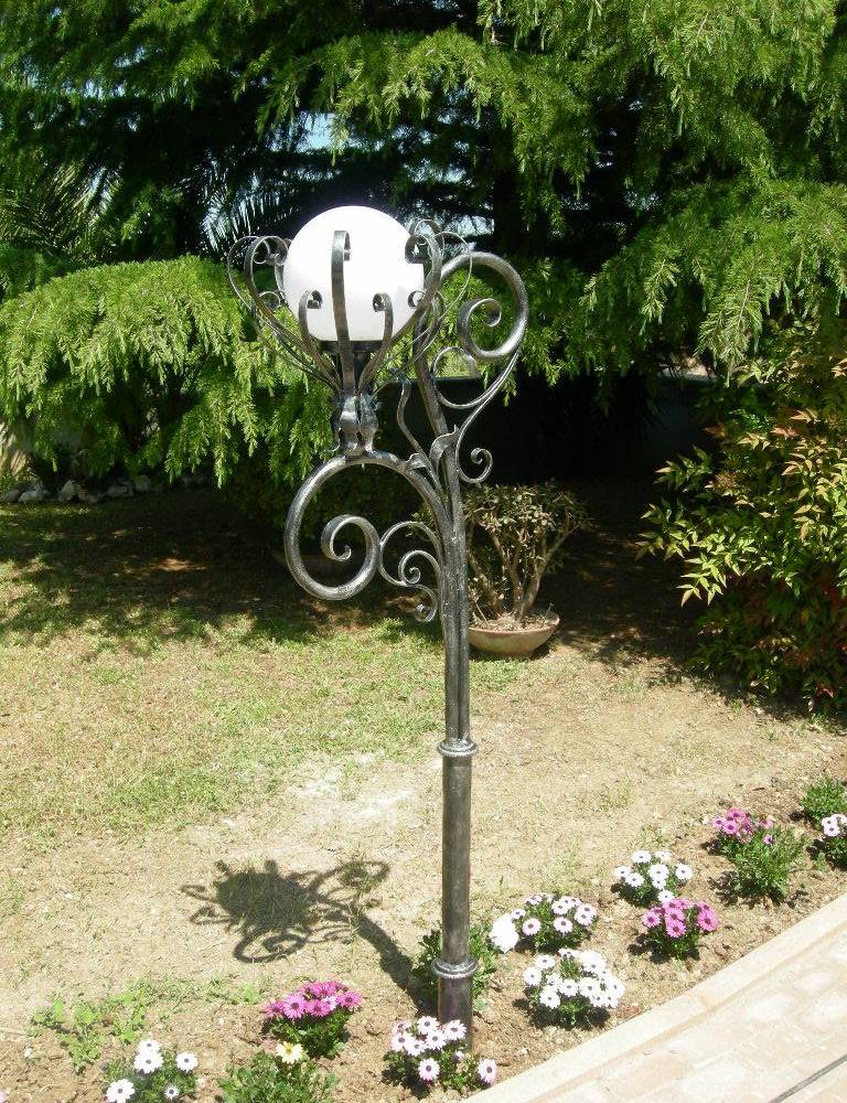 hand made and decorated wrought iron lamp for garden